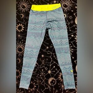 Nike Pro DRI FIT Hyperwarm Leggings Geometric Print Contrast Waist